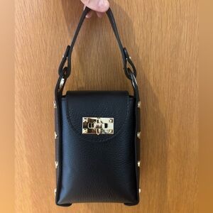 Chic Black Mini Bag with Gold Accents 100% leather made in Italy